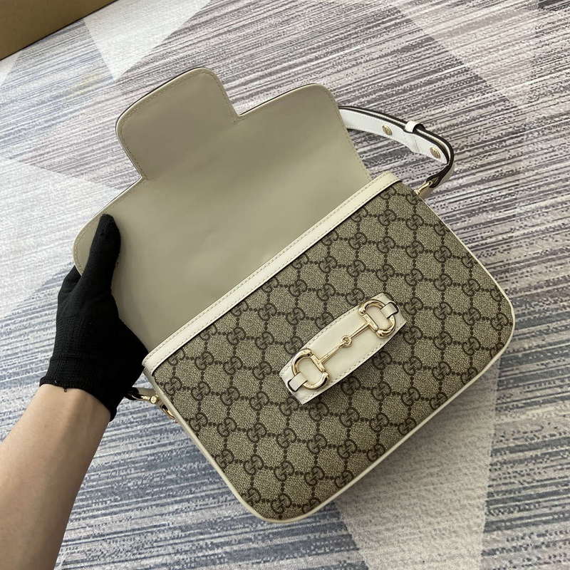 Gucci 815178 Gucci Horsebit 1955 Soft Medium Shoulder Bag White leather trim