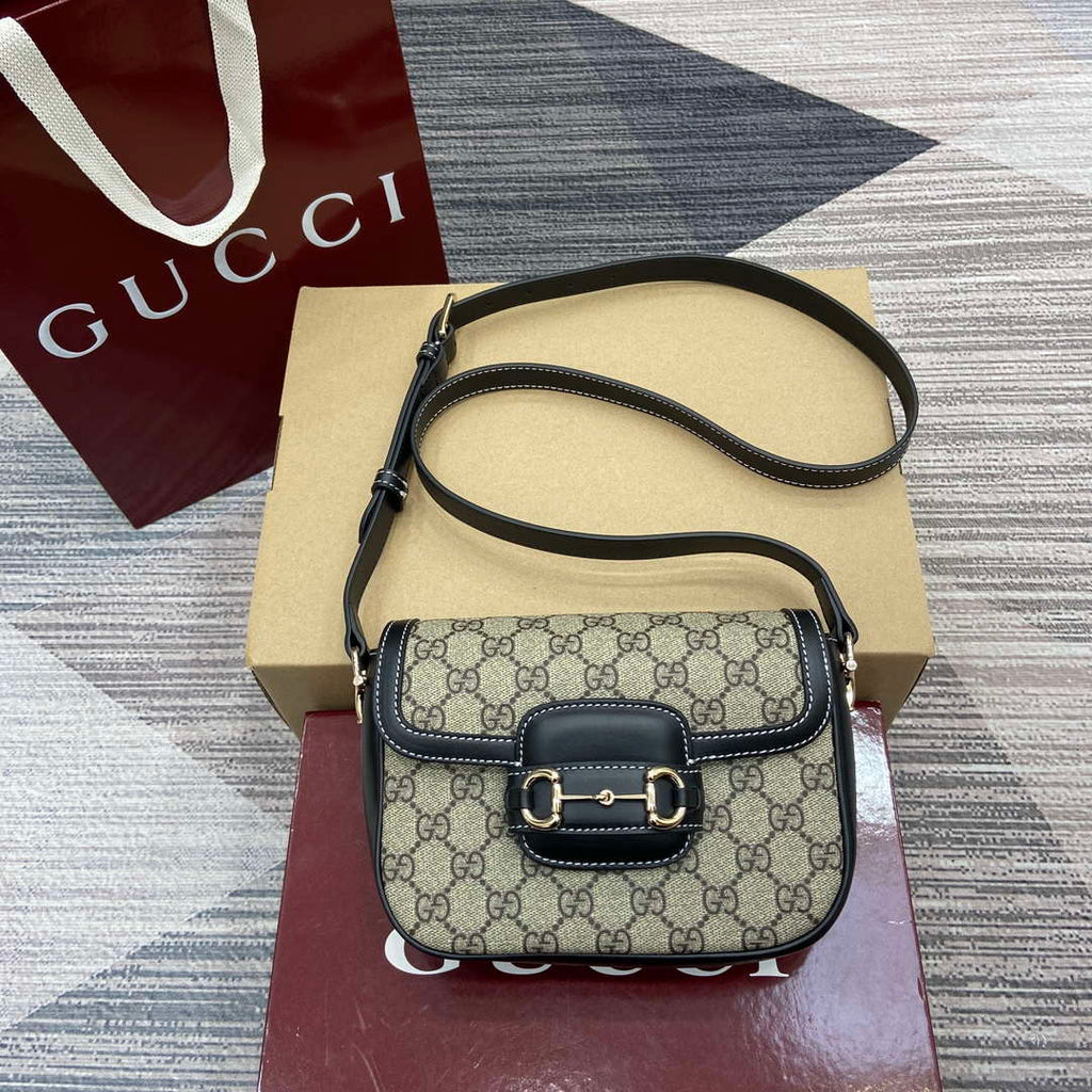 Gucci 815205 Gucci Horsebit 1955 Soft Small Shoulder Bag Black leather trim