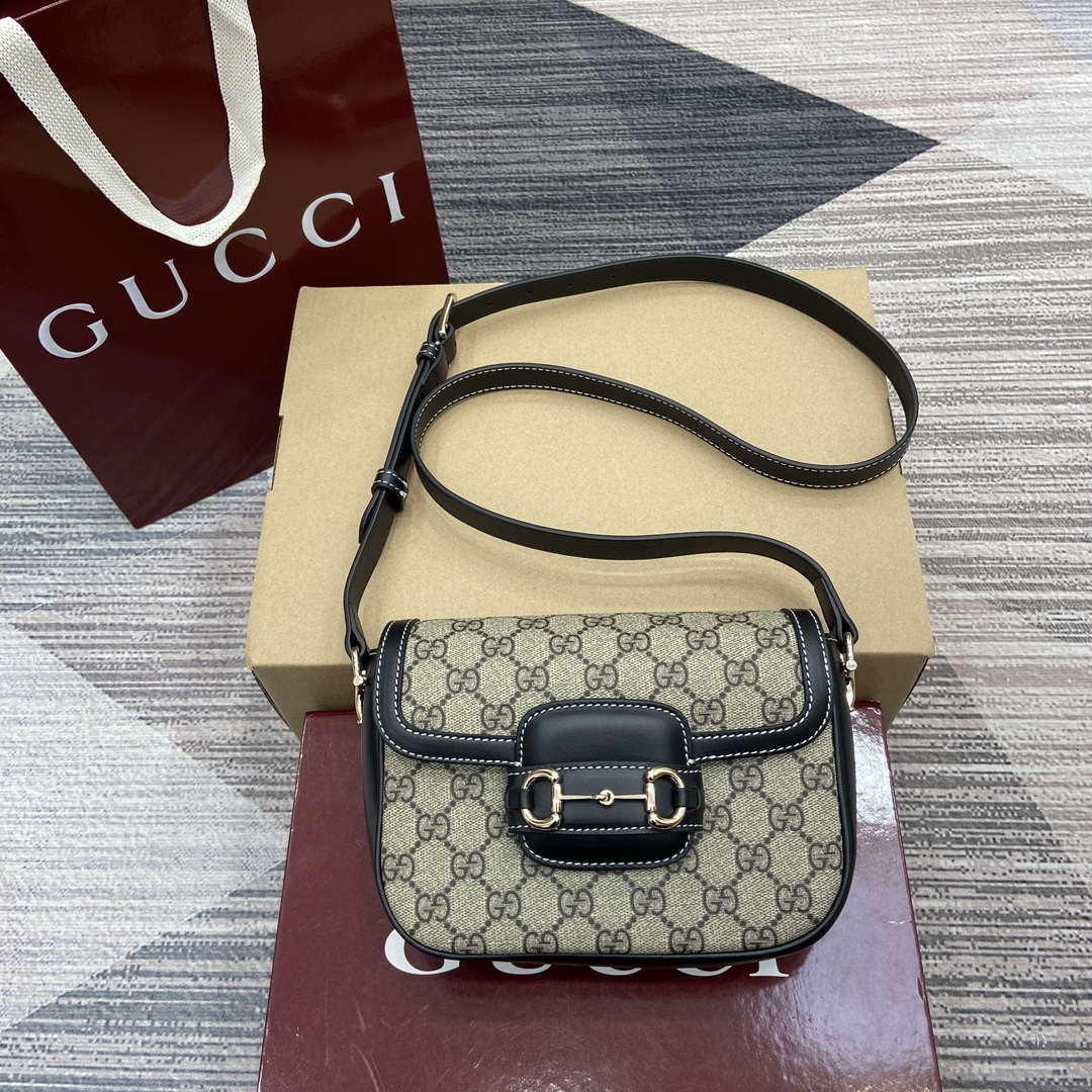 Gucci 815205 Gucci Horsebit 1955 Soft Small Shoulder Bag Black leather trim
