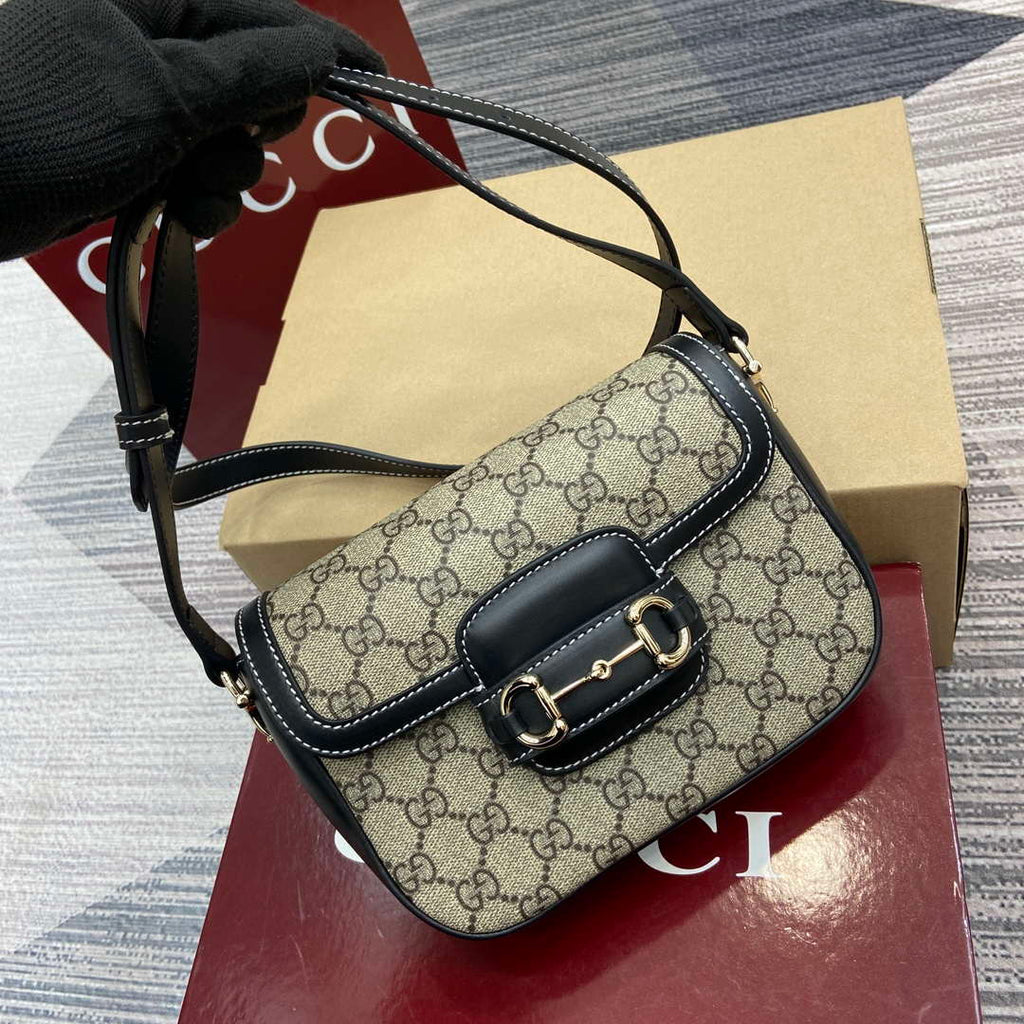 Gucci 815205 Gucci Horsebit 1955 Soft Small Shoulder Bag Black leather trim