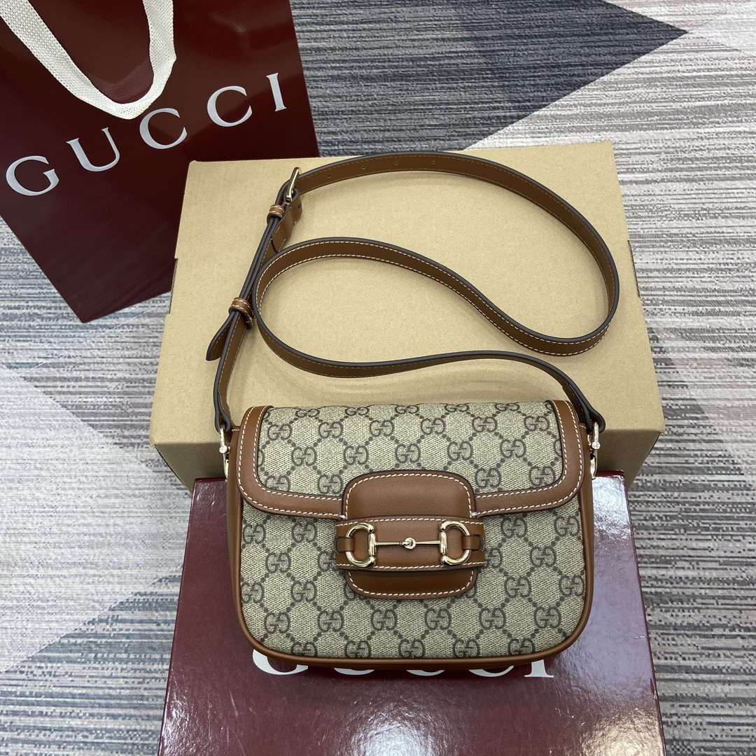 Gucci 815205 Gucci Horsebit 1955 Soft Small Shoulder Bag Brown leather trim - Default Title - View 1