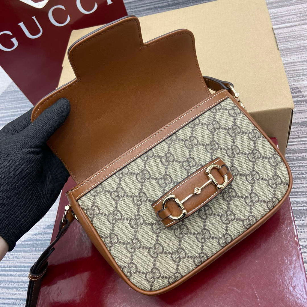 Gucci 815205 Gucci Horsebit 1955 Soft Small Shoulder Bag Brown leather trim