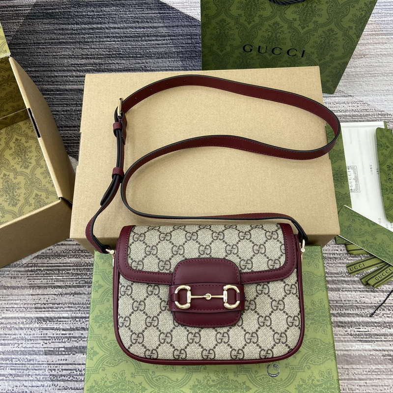 Gucci 815205 Gucci Horsebit 1955 Soft Small Shoulder Bag Red leather trim