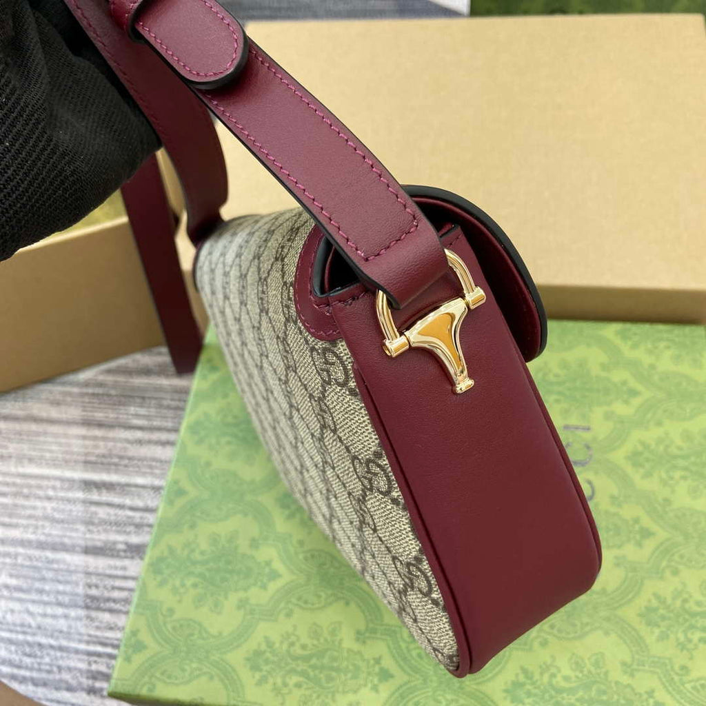 Gucci 815205 Gucci Horsebit 1955 Soft Small Shoulder Bag Red leather trim