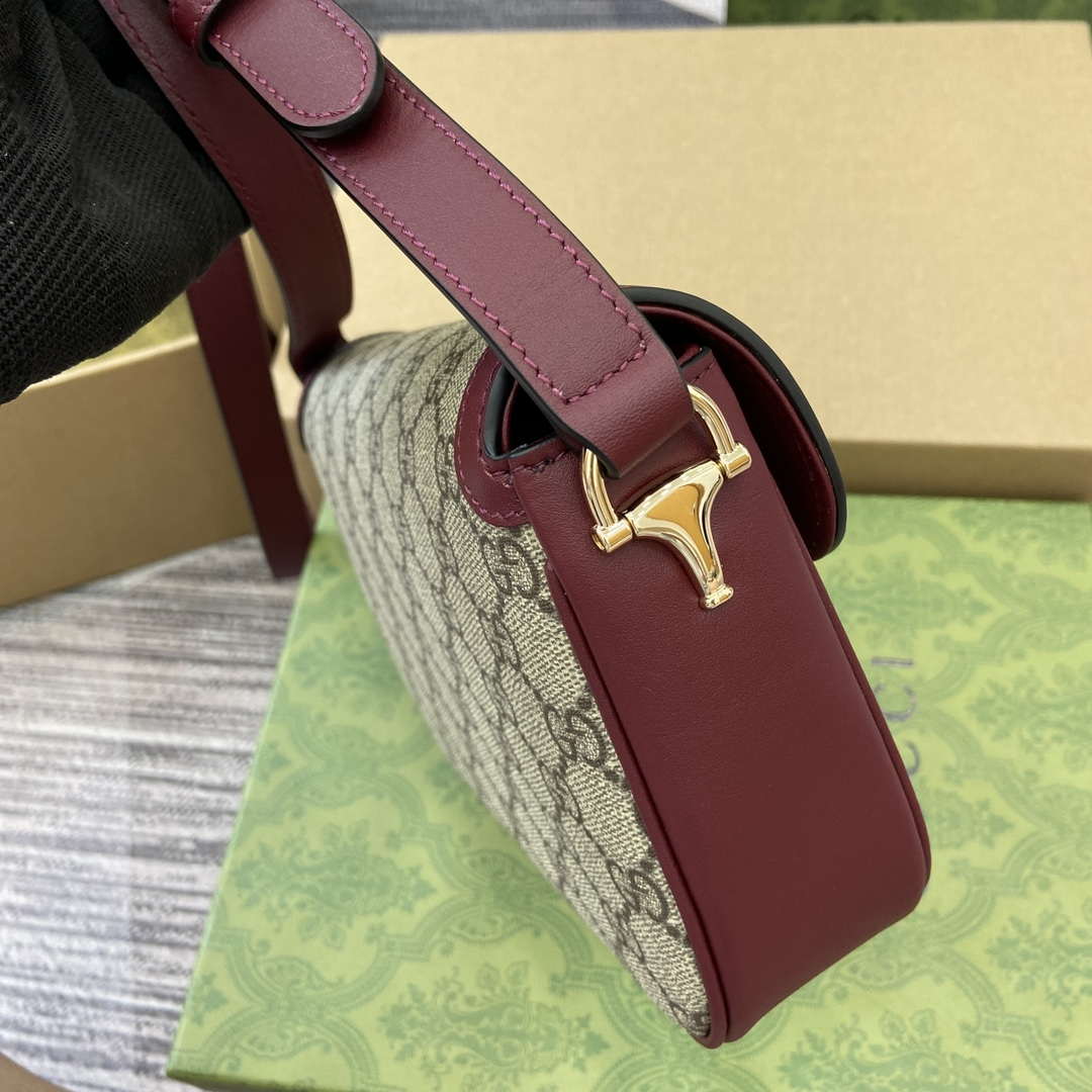 Gucci 815205 Gucci Horsebit 1955 Soft Small Shoulder Bag Red leather trim
