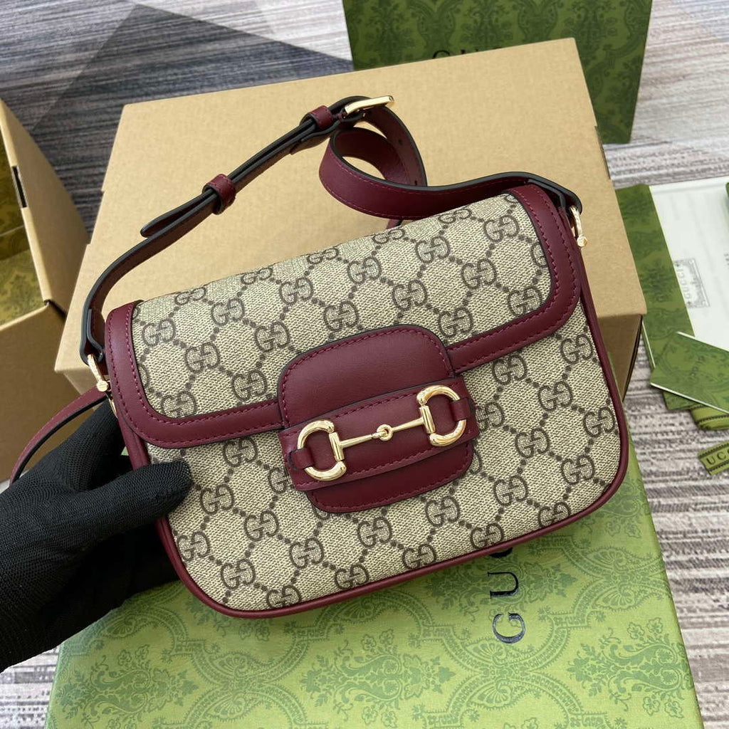 Gucci 815205 Gucci Horsebit 1955 Soft Small Shoulder Bag Red leather trim