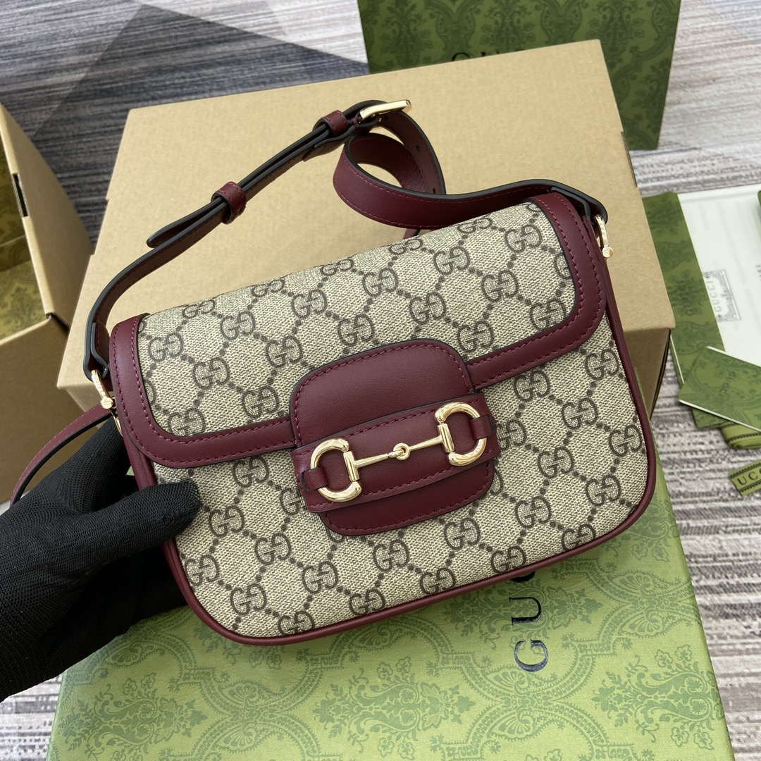 Gucci 815205 Gucci Horsebit 1955 Soft Small Shoulder Bag Red leather trim