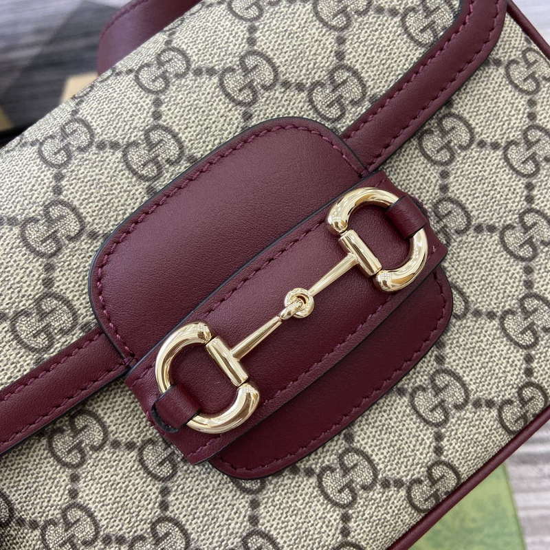 Gucci 815205 Gucci Horsebit 1955 Soft Small Shoulder Bag Red leather trim