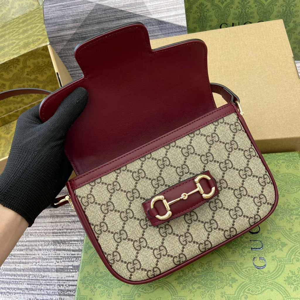 Gucci 815205 Gucci Horsebit 1955 Soft Small Shoulder Bag Red leather trim