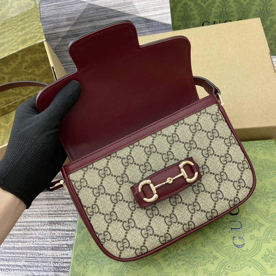 Gucci 815205 Gucci Horsebit 1955 Soft Small Shoulder Bag Red leather trim