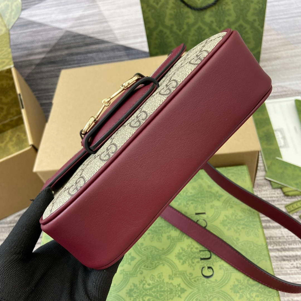 Gucci 815205 Gucci Horsebit 1955 Soft Small Shoulder Bag Red leather trim