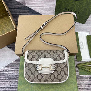 Gucci 815205 Gucci Horsebit 1955 Soft Small Shoulder Bag White leather trim - Default Title - View 1