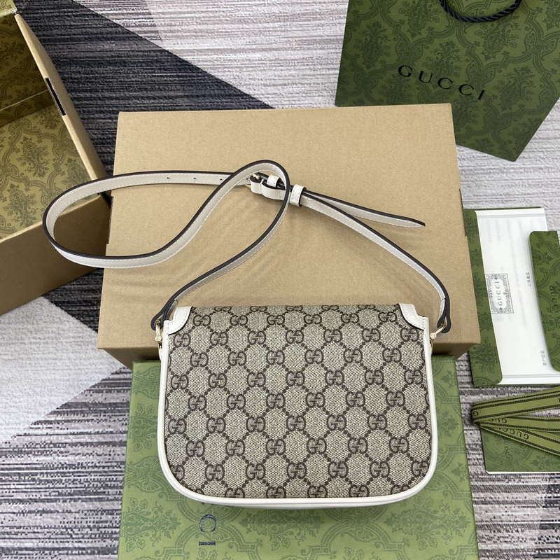 Gucci 815205 Gucci Horsebit 1955 Soft Small Shoulder Bag White leather trim