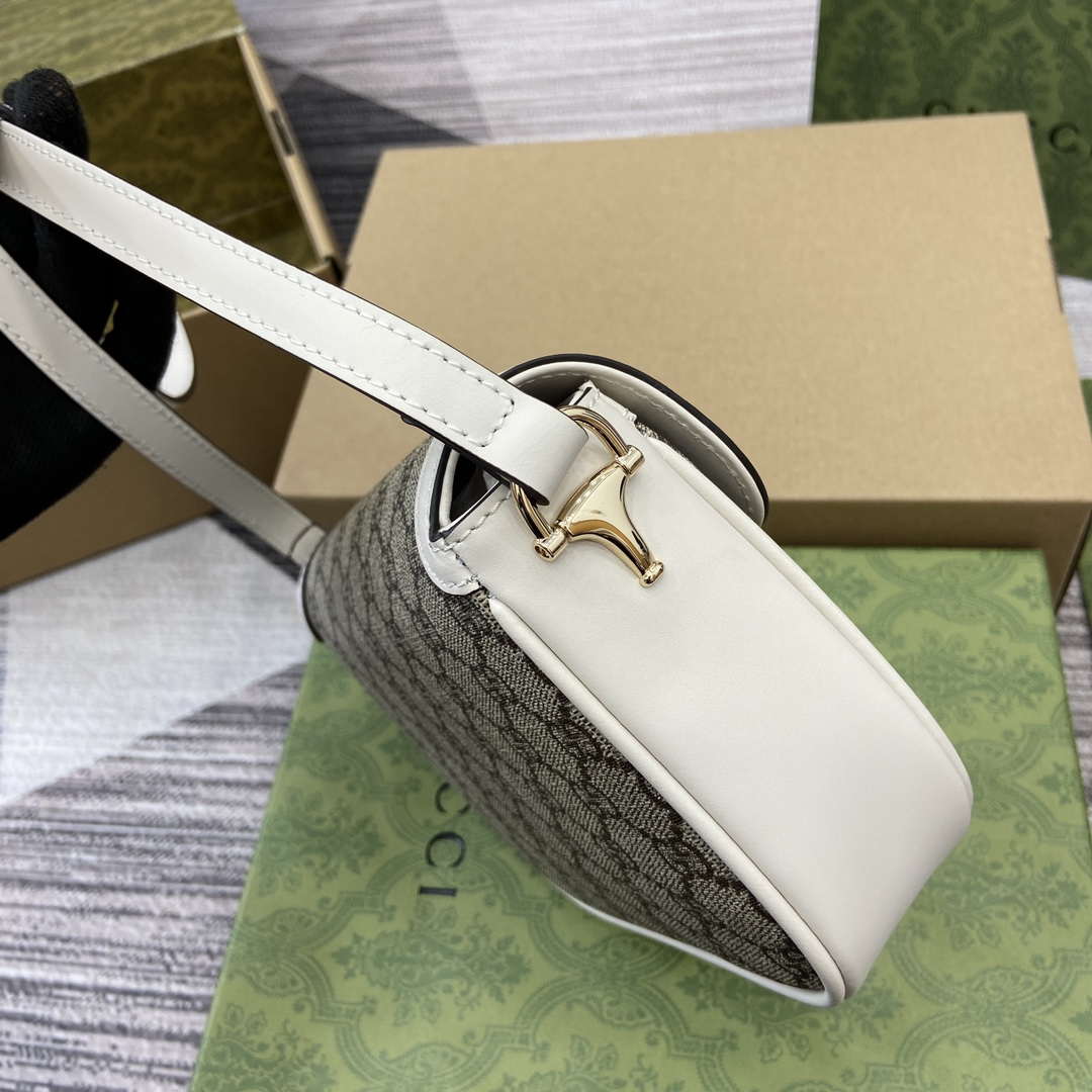 Gucci 815205 Gucci Horsebit 1955 Soft Small Shoulder Bag White leather trim