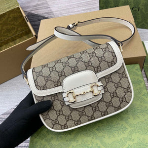 Gucci 815205 Gucci Horsebit 1955 Soft Small Shoulder Bag White leather trim - Default Title - View 4