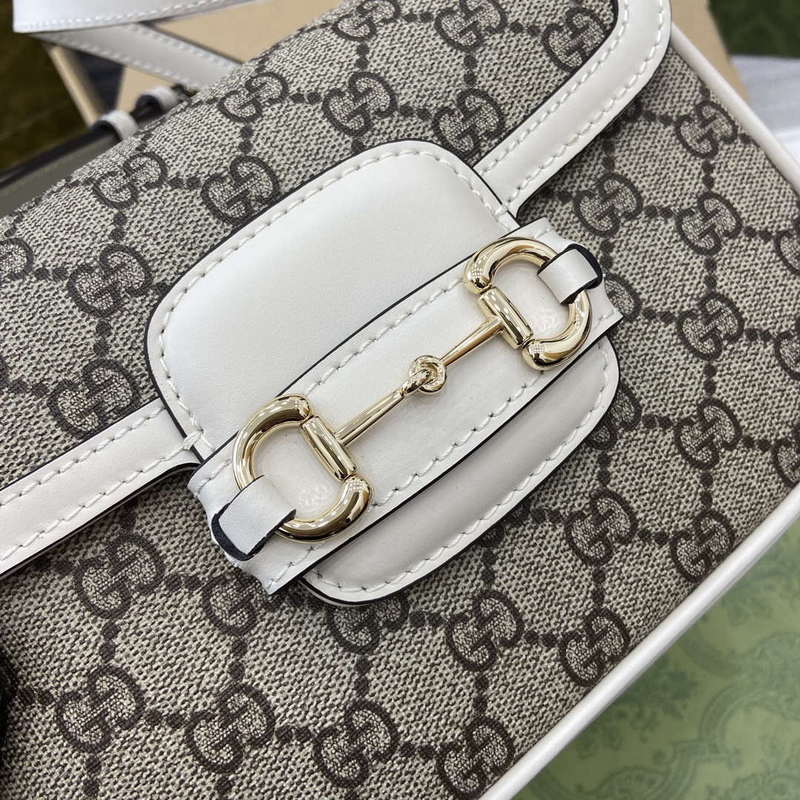Gucci 815205 Gucci Horsebit 1955 Soft Small Shoulder Bag White leather trim - Default Title - View 5