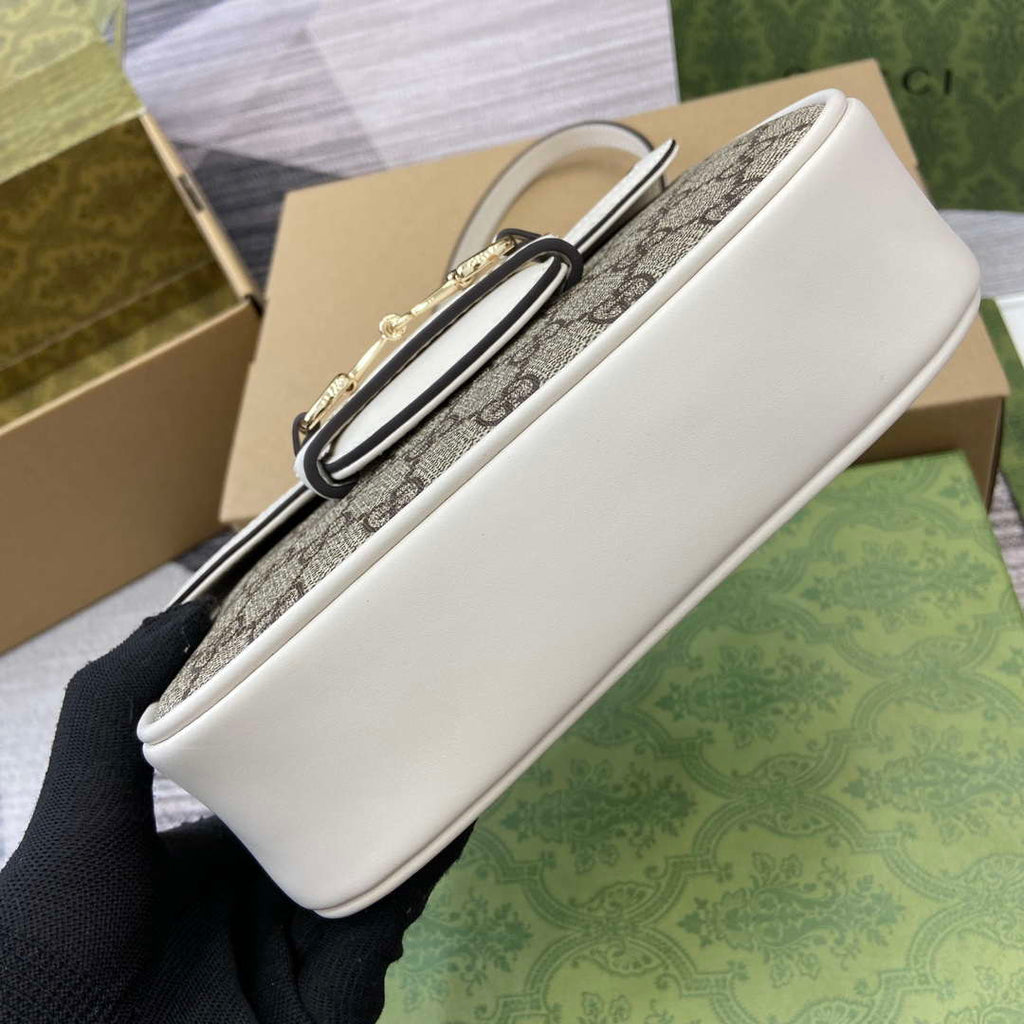 Gucci 815205 Gucci Horsebit 1955 Soft Small Shoulder Bag White leather trim