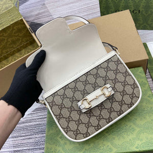 Gucci 815205 Gucci Horsebit 1955 Soft Small Shoulder Bag White leather trim - Default Title - View 7