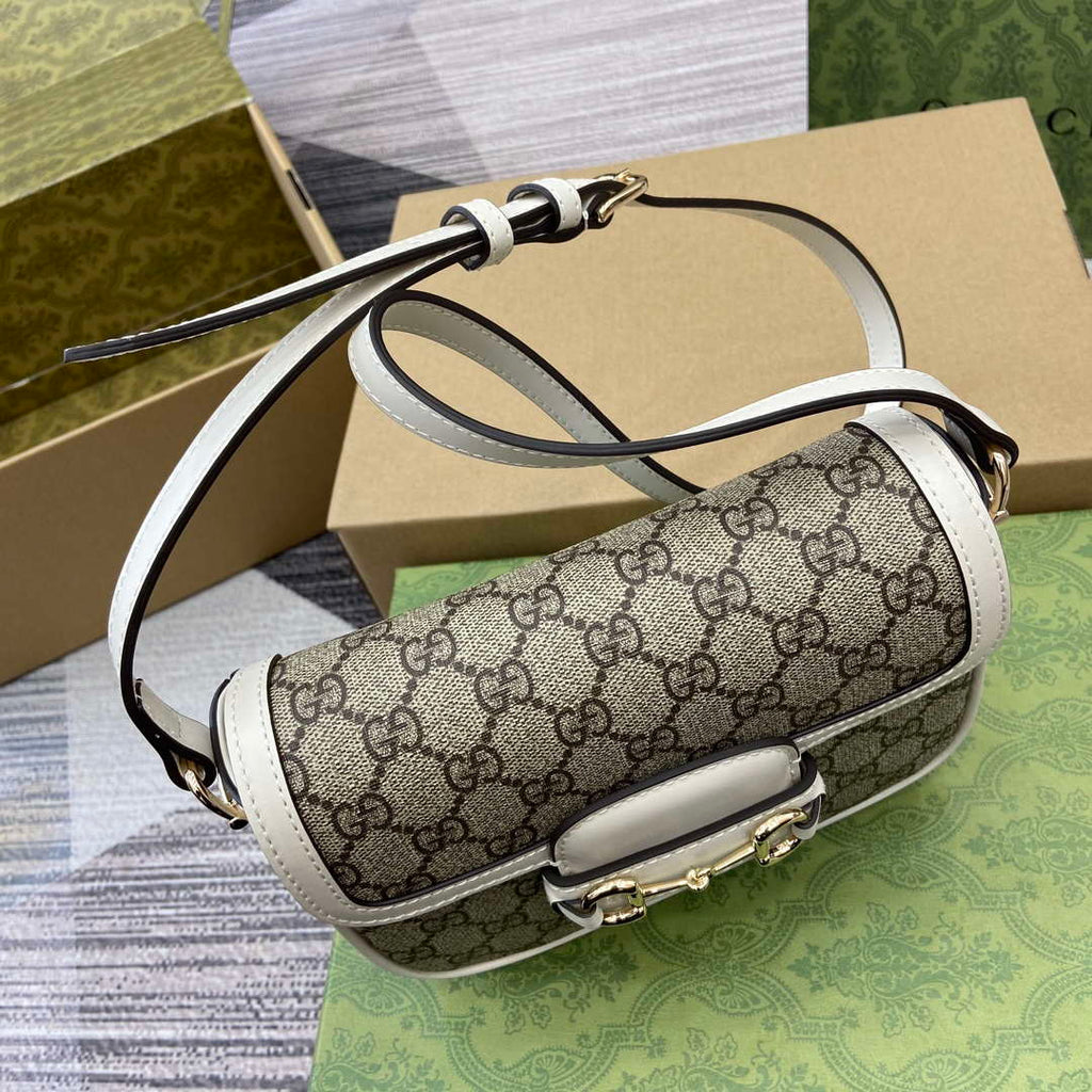 Gucci 815205 Gucci Horsebit 1955 Soft Small Shoulder Bag White leather trim