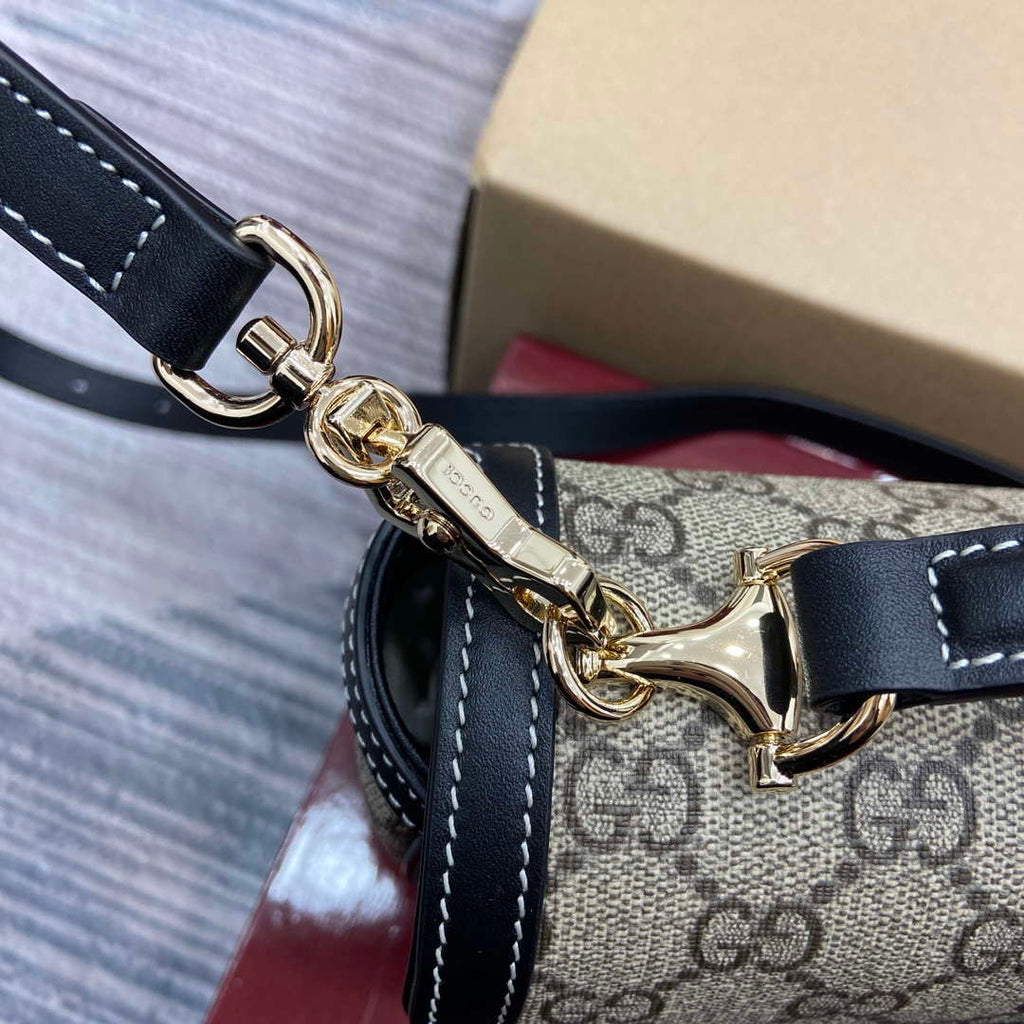 Gucci 815206 Gucci Horsebit 1955 Soft Small Top Handle Bag Black leather trim