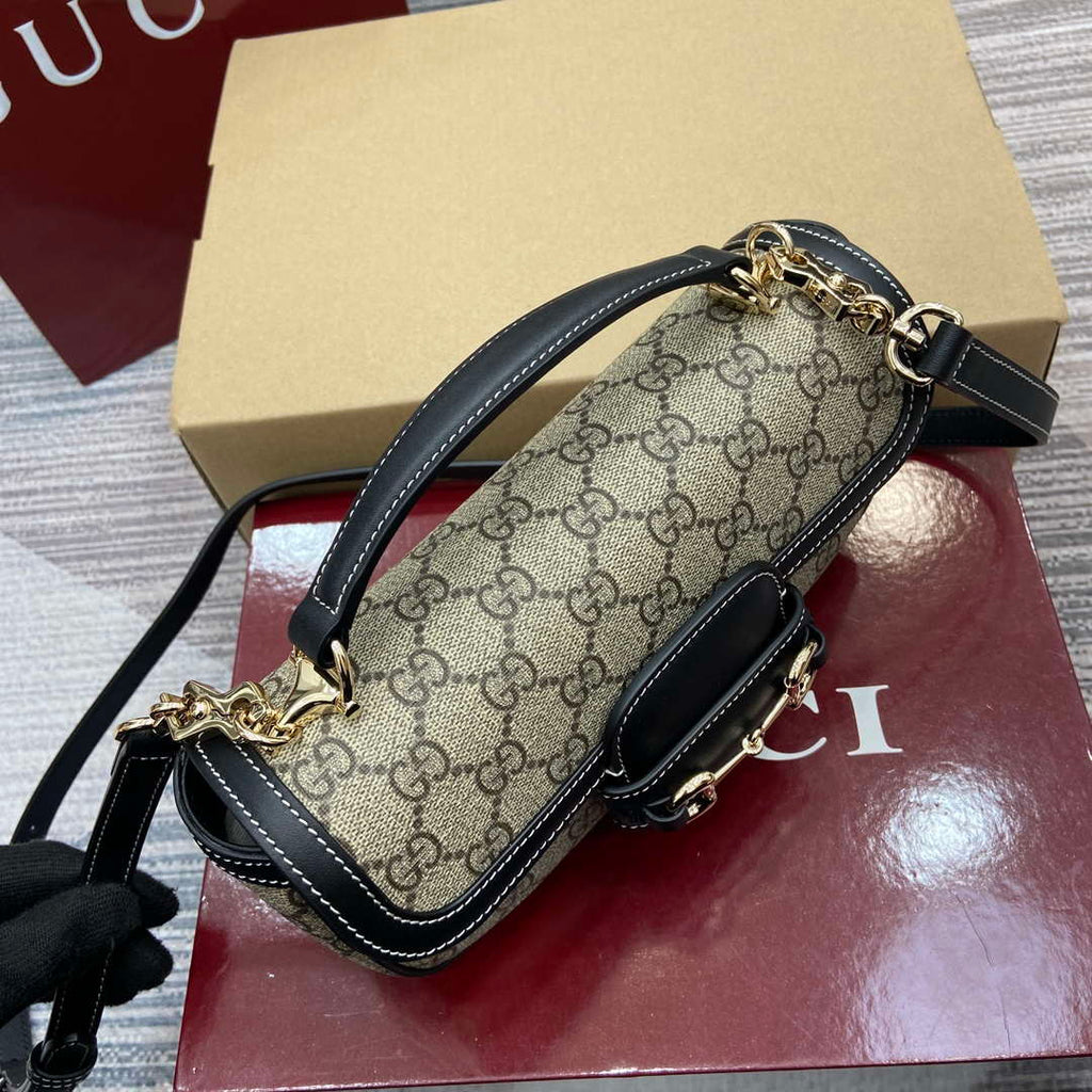 Gucci 815206 Gucci Horsebit 1955 Soft Small Top Handle Bag Black leather trim