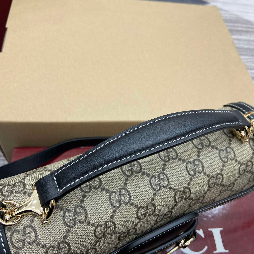 Gucci 815206 Gucci Horsebit 1955 Soft Small Top Handle Bag Black leather trim