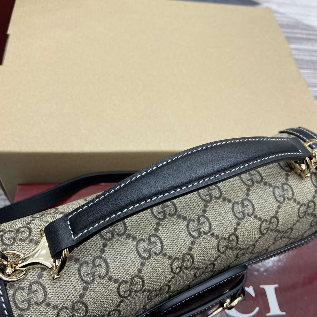Gucci 815206 Gucci Horsebit 1955 Soft Small Top Handle Bag Black leather trim