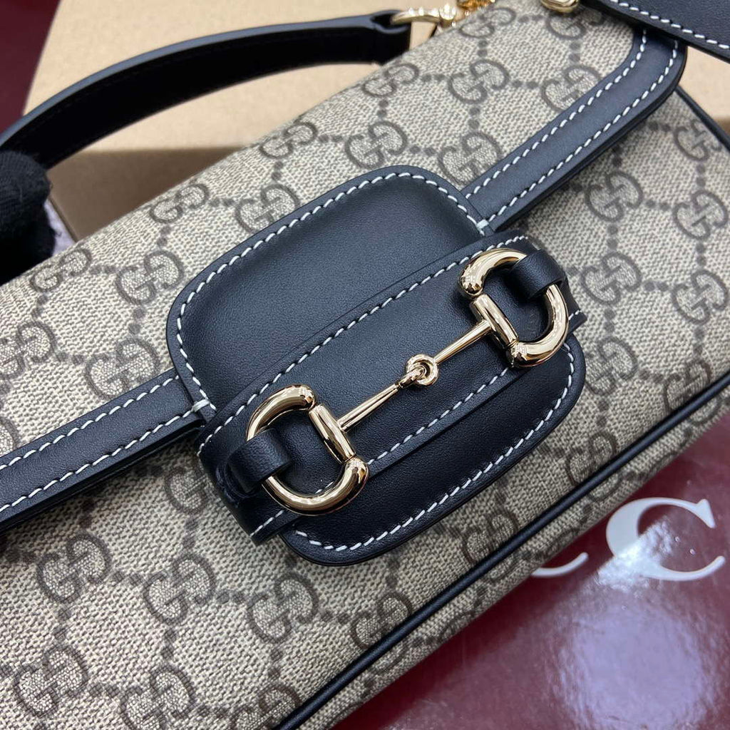 Gucci 815206 Gucci Horsebit 1955 Soft Small Top Handle Bag Black leather trim