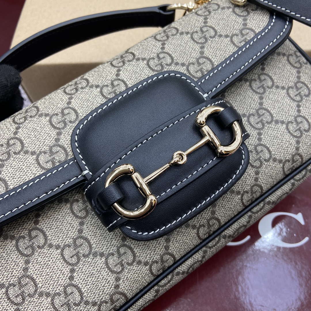 Gucci 815206 Gucci Horsebit 1955 Soft Small Top Handle Bag Black leather trim