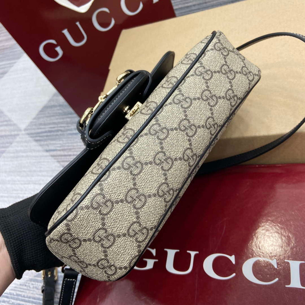 Gucci 815206 Gucci Horsebit 1955 Soft Small Top Handle Bag Black leather trim