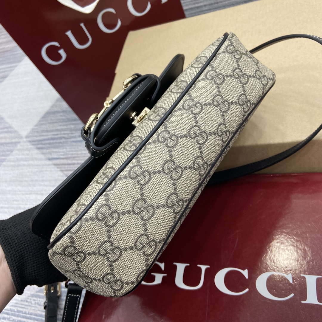 Gucci 815206 Gucci Horsebit 1955 Soft Small Top Handle Bag Black leather trim