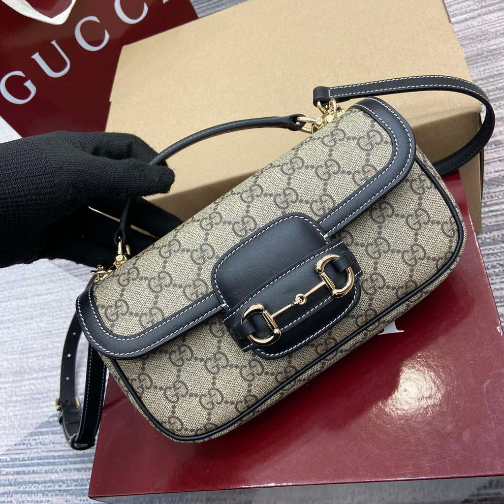 Gucci 815206 Gucci Horsebit 1955 Soft Small Top Handle Bag Black leather trim