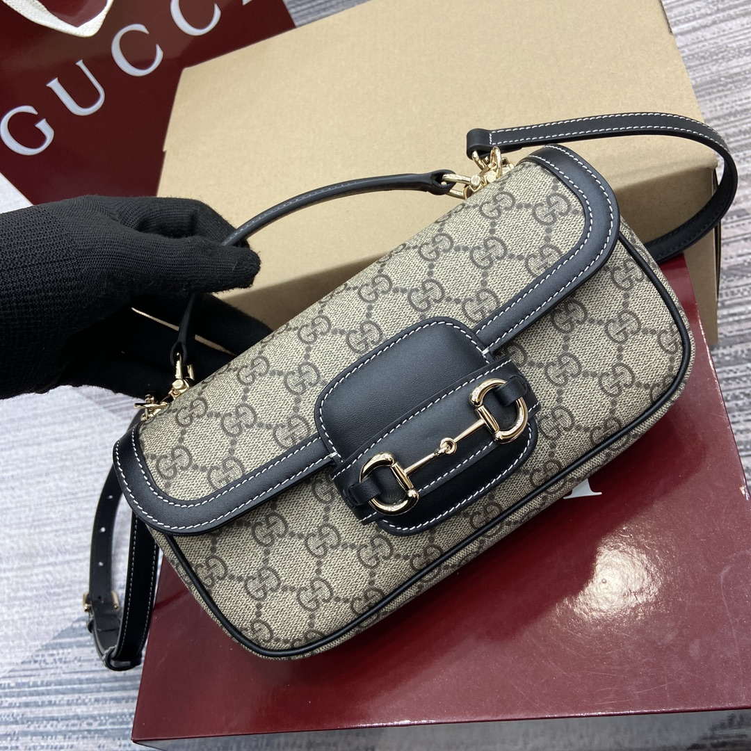 Gucci 815206 Gucci Horsebit 1955 Soft Small Top Handle Bag Black leather trim