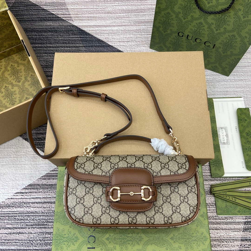 Gucci 815206 Gucci Horsebit 1955 Soft Small Top Handle Bag Brown leather trim