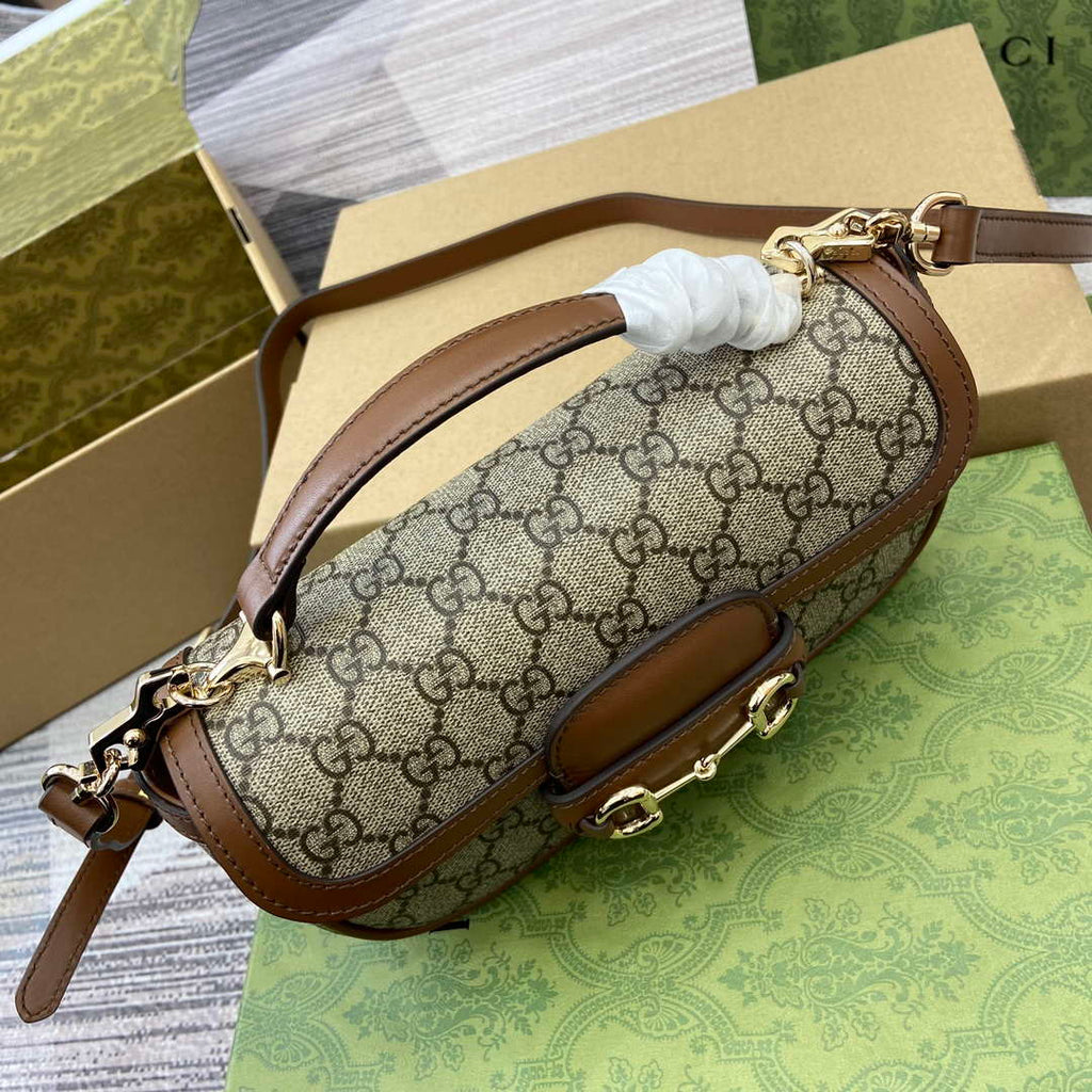 Gucci 815206 Gucci Horsebit 1955 Soft Small Top Handle Bag Brown leather trim