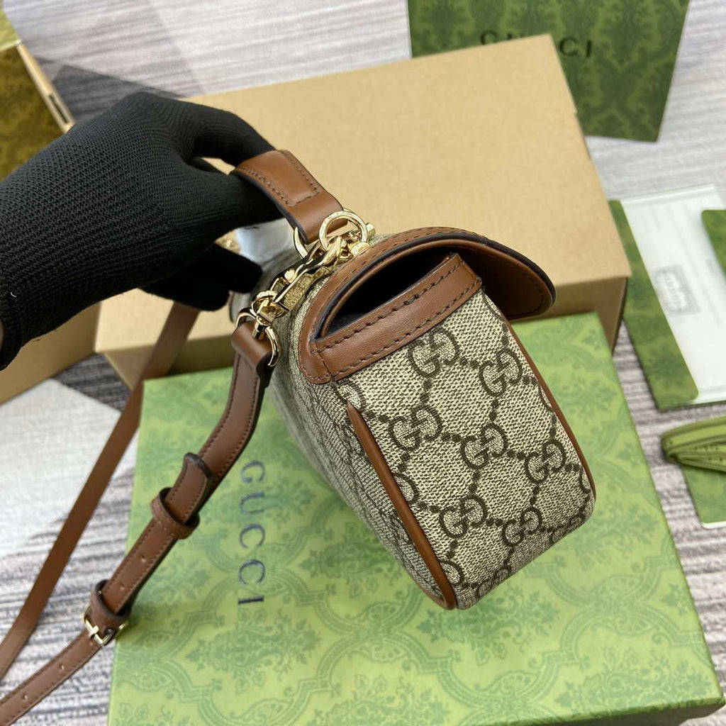 Gucci 815206 Gucci Horsebit 1955 Soft Small Top Handle Bag Brown leather trim