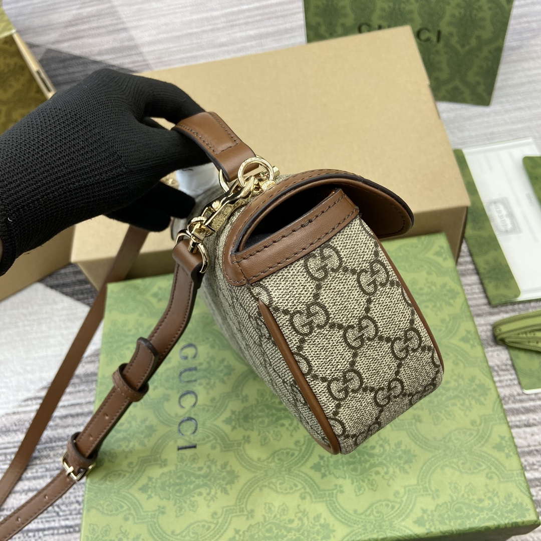 Gucci 815206 Gucci Horsebit 1955 Soft Small Top Handle Bag Brown leather trim