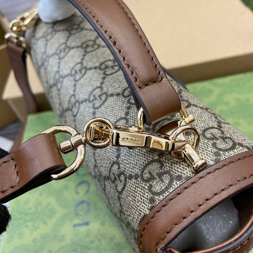 Gucci 815206 Gucci Horsebit 1955 Soft Small Top Handle Bag Brown leather trim