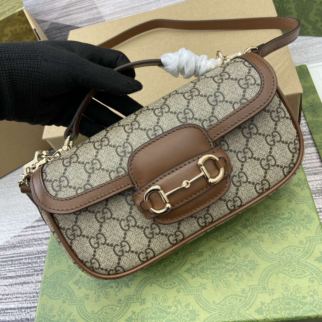 Gucci 815206 Gucci Horsebit 1955 Soft Small Top Handle Bag Brown leather trim