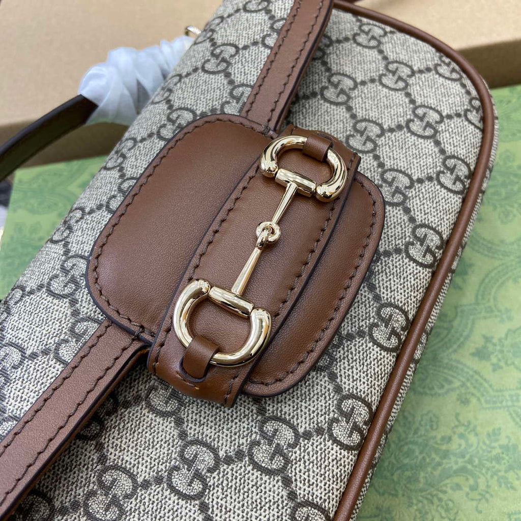 Gucci 815206 Gucci Horsebit 1955 Soft Small Top Handle Bag Brown leather trim