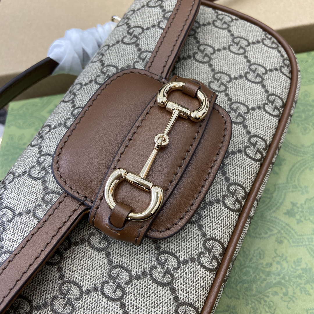 Gucci 815206 Gucci Horsebit 1955 Soft Small Top Handle Bag Brown leather trim