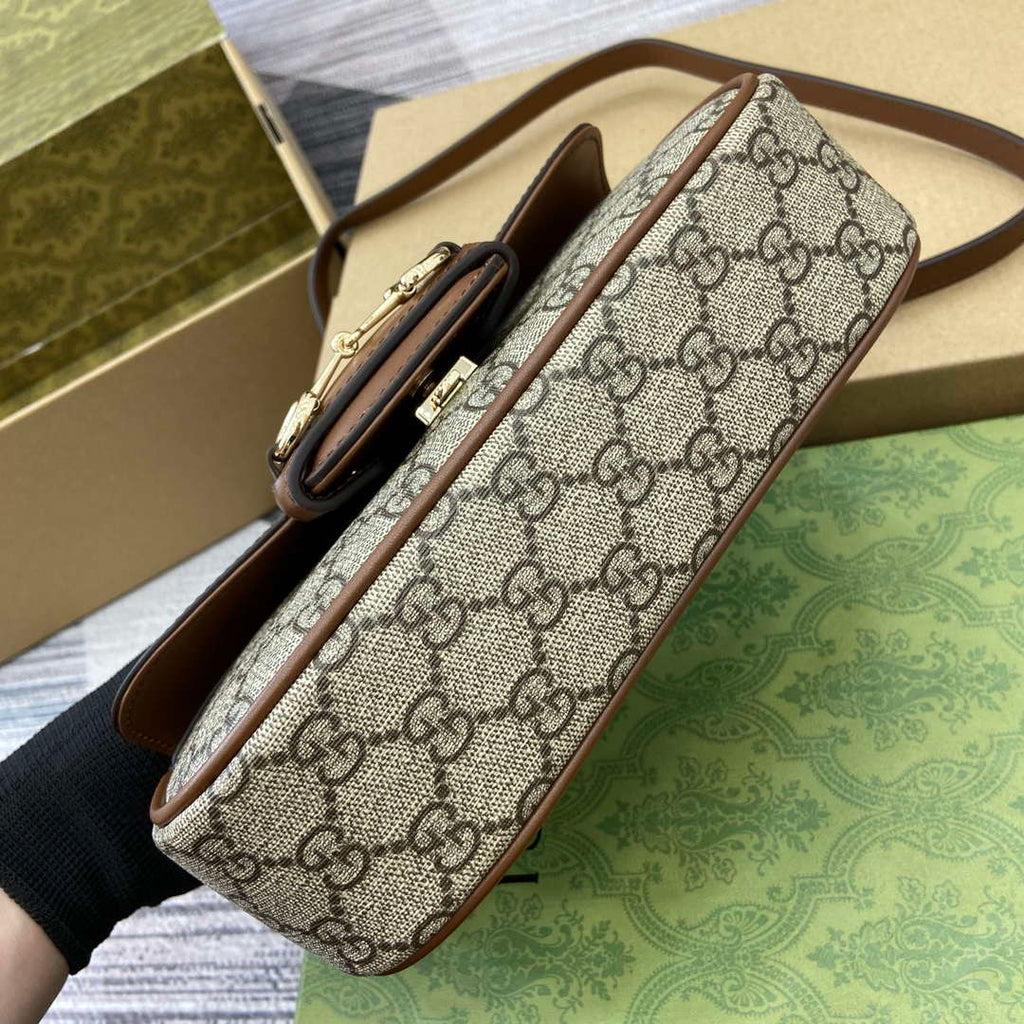 Gucci 815206 Gucci Horsebit 1955 Soft Small Top Handle Bag Brown leather trim