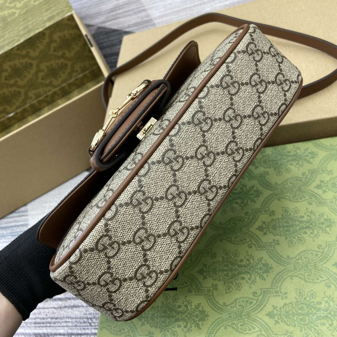 Gucci 815206 Gucci Horsebit 1955 Soft Small Top Handle Bag Brown leather trim