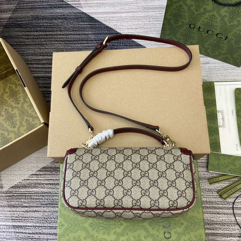 Gucci 815206 Gucci Horsebit 1955 Soft Small Top Handle Bag Red leather trim