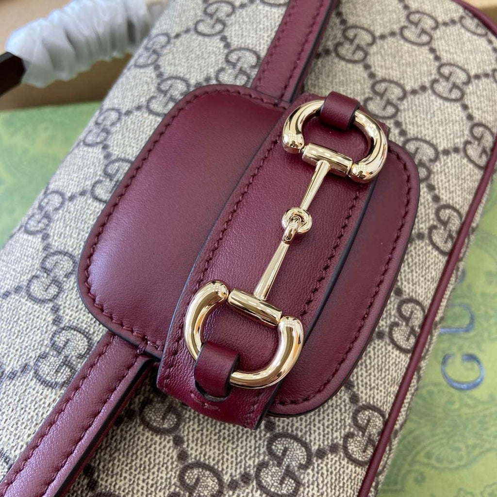 Gucci 815206 Gucci Horsebit 1955 Soft Small Top Handle Bag Red leather trim