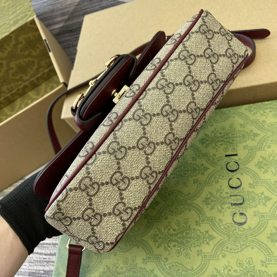 Gucci 815206 Gucci Horsebit 1955 Soft Small Top Handle Bag Red leather trim