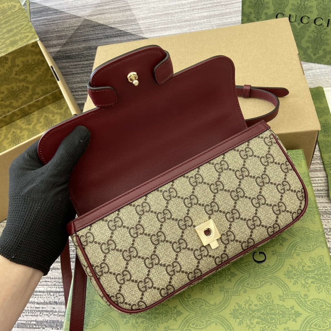 Gucci 815206 Gucci Horsebit 1955 Soft Small Top Handle Bag Red leather trim