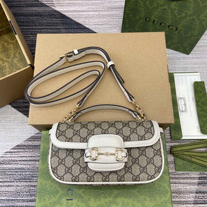 Gucci 815206 Gucci Horsebit 1955 Soft Small Top Handle Bag White leather trim - Default Title - View 1