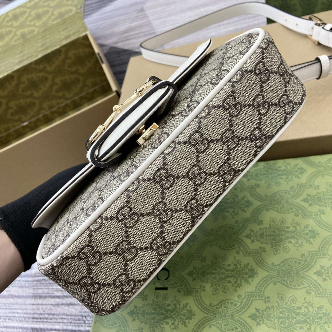 Gucci 815206 Gucci Horsebit 1955 Soft Small Top Handle Bag White leather trim