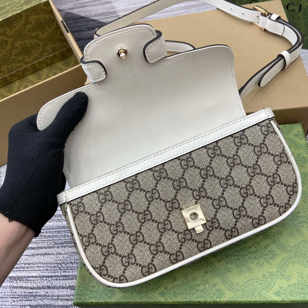 Gucci 815206 Gucci Horsebit 1955 Soft Small Top Handle Bag White leather trim